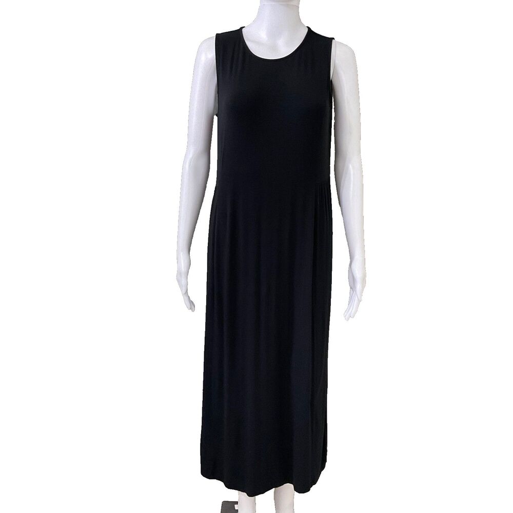 J.Jill BLACK DRESS Maxi SMALL Petite black sleeveless stretch jersey knit Layer